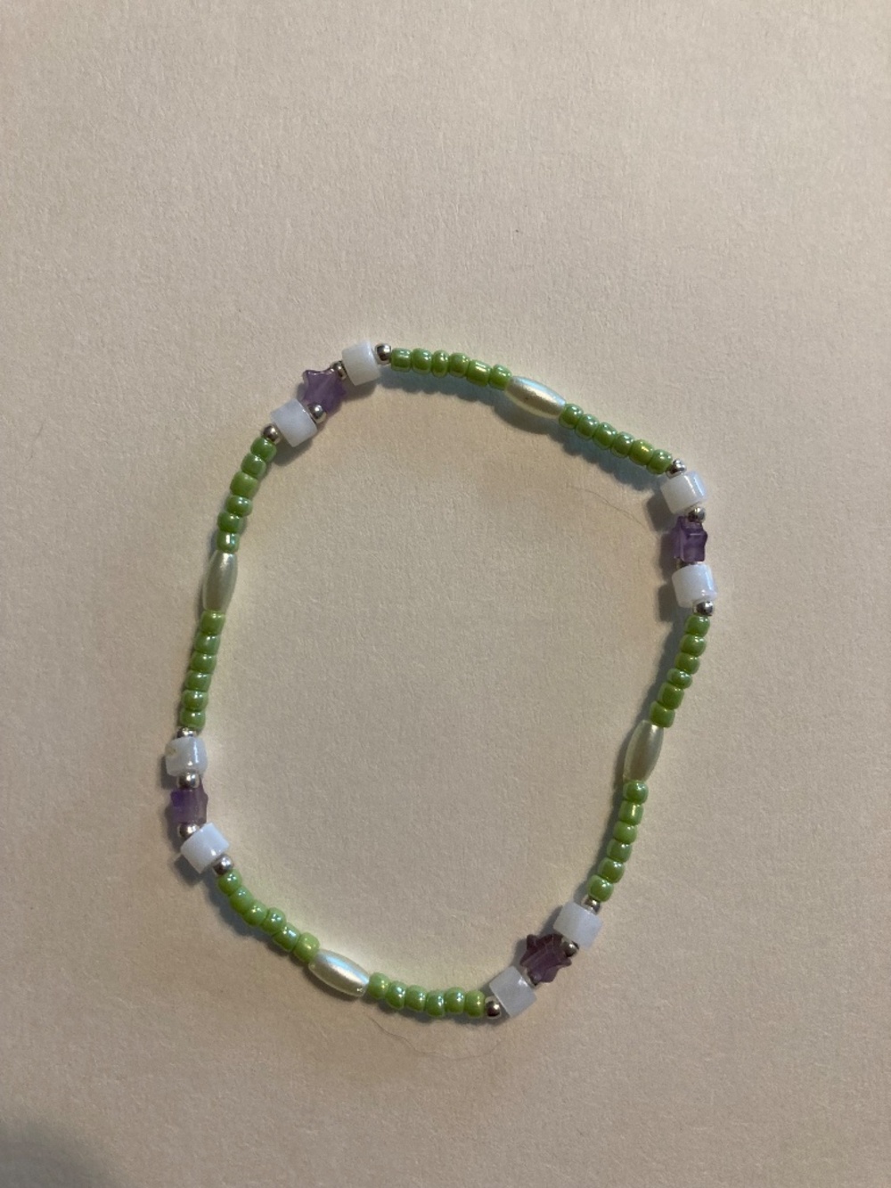 Green, White, Purple Pre-Stretched Bracelet Set - 6.5” - Picture 3 of 6